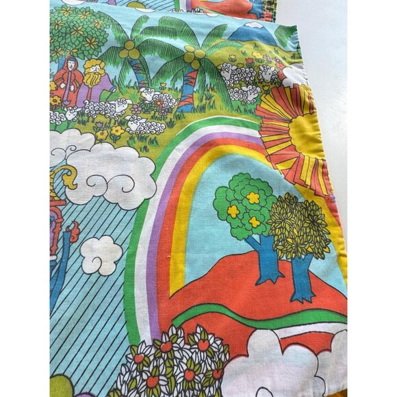 Vintage 70s pillowcases, Sears Noah's Ark, blue, purple, orange, pair - Picture 3 of 10